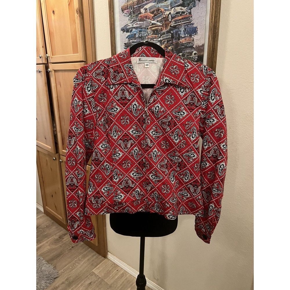 Elliott Lauren Red Black Blazer Jacket Size 10 Made In USA